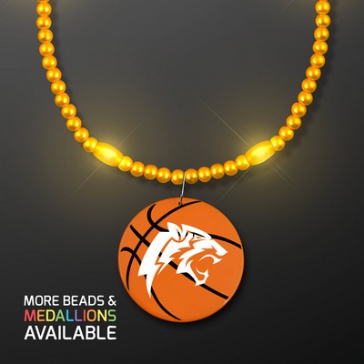 Yellow LED Bead Necklace with Basketball Medallion - PRINTED