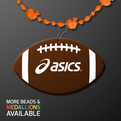 Orange Football Helmet Bead Necklaces With Football Medallion (NON-LIGHT UP) - PRINTED