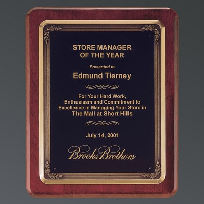 Rosewood Piano Finish Plaque with Frame & Black Brass Plate, 10-1/2"x13"