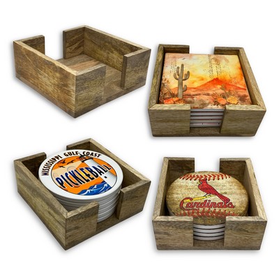 Mango Wooden Coaster Holder Set