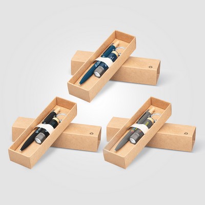 Reborn Recycled Aluminum Bamboo Accented Pen & Flashlight Gift Set - Full-Color Inkjet