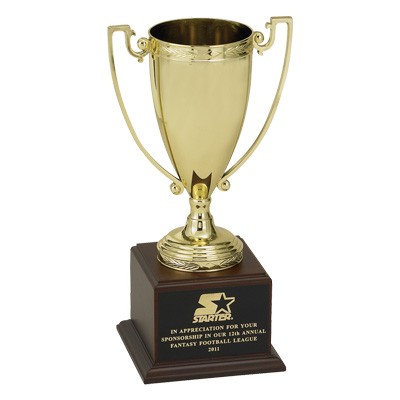 14 3/8" Trophy with 10 1/4" Gold Cup on Walnut Wood Base