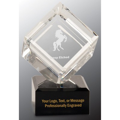 4 1/2" Clear Crystal Cube Award on Black Pedestal Base