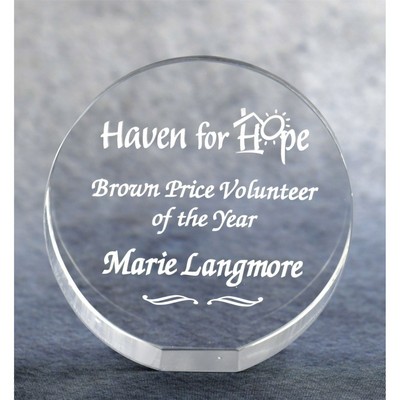 Circular Optic Crystal Paperweight - 4.5"