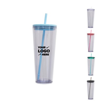 26oz Double Wall Plastic Tumblers with Lids and Straws