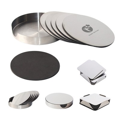 6-Piece Stainless Steel Coaster Set with Stand