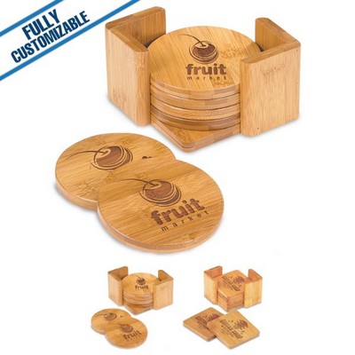 Bamboo Square 6 Coaster Set w/Holder (3.75" x 3.75")