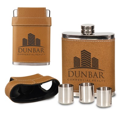 Leatherette Flask w/Shot Glasses