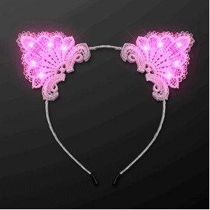 Pink LED White Lace Cat Headband, Festival Light Ears - BLANK