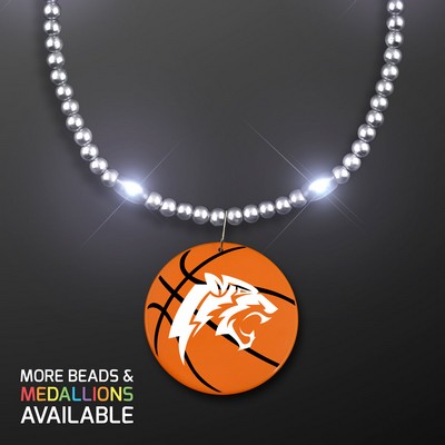 Silver LED Bead Necklace with Basketball Medallion - PRINTED