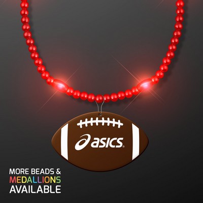 Red LED Bead Necklace with Football Medallion - PRINTED