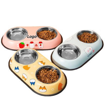 Stainless Steel Pet Feeding Bowl Double Design Non-Tip