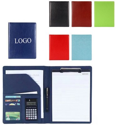 PU Leather Clipboard Cover Business Portfolio Organizer with 8-bit Solar Calculator