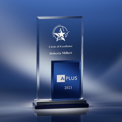 Binary Triumph Rectangle Glass Award with Blue Inset