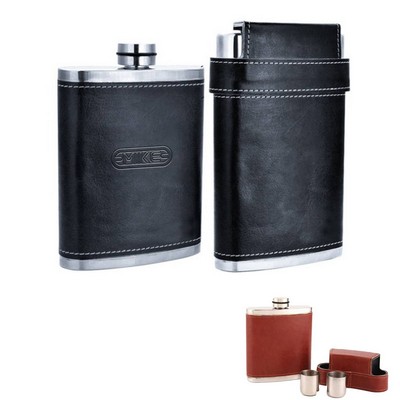 8 Oz Pocket Hip Flask W/ 3 Cups And Funnel
