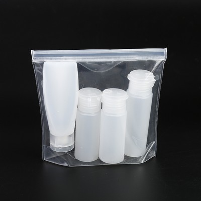 Cosmetic Travel Bottle Set With 4 White Bottles Pack In Polybag