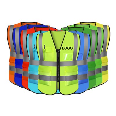 Safety Enhanced Reflective Strip Vest With Pockets