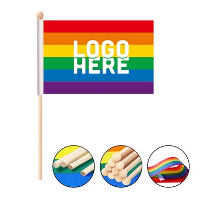 Mini Rainbow Flag With Wooden Stick