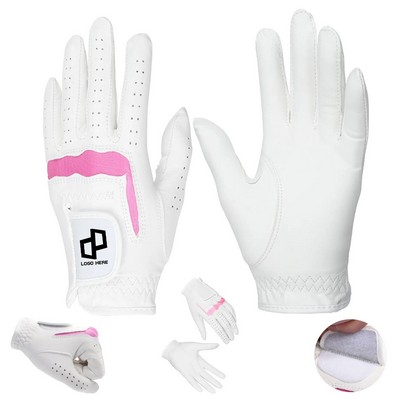 Goatskin Women'S Pink And White Golf Gloves