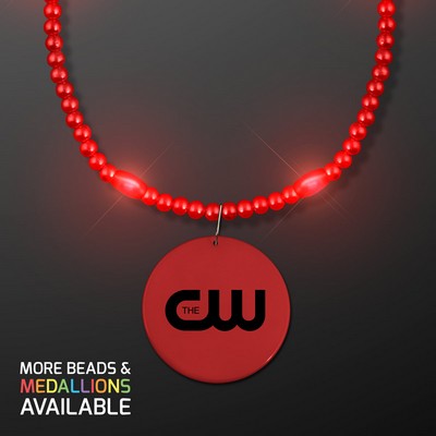 Red Light Up Mardi Gras Beads with Medallion - PRINTED