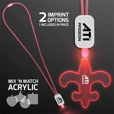 LED Neon Red Lanyards with Acrylic Fleur De Lis Pendant - PRINTED