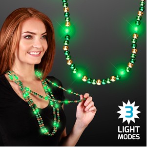Flashing Light Up Beaded Necklace in Green & Gold - BLANK