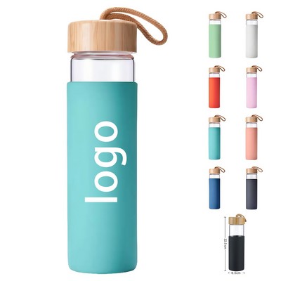 20oz Borosilicate Glass Water Bottle With Bamboo Lid