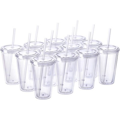 Classic Insulated Double Wall Tumbler Cup with Lid, Reusable Straw & Hello Name Tags - 16 oz