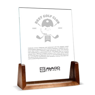 Glass Award Plaque With Wooden Base