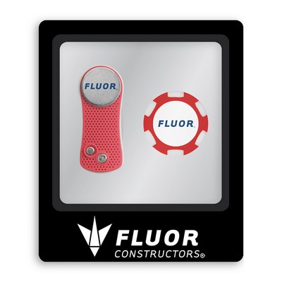 Ahead Switchfix Divot Repair Tool & Poker Chip Ball Marker Gift Set - Red-Silver