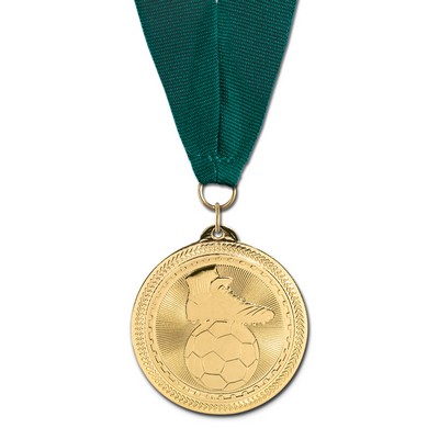 Soccer Brite Laser Medal on Grosgrain Neck Ribbon (2")