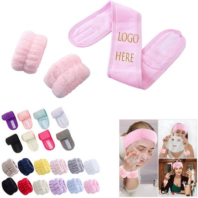 Adjustable Skincare Terry Spa Face Wash Headband With Water Absorbent Anti-Dripping Wristbands