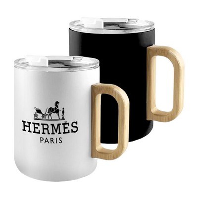 335ml (12oz) Double-Wall Stainless Steel Vacuum Cup – Insulated Mug with Wood Handle