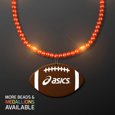 Orange LED Bead Necklace with Football Medallion - PRINTED