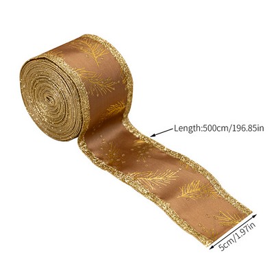 Christmas Glitter Leaf Ribbon Satin Craft Gold Ribbon Flower Tie Gift Bow Decorative Ribbon